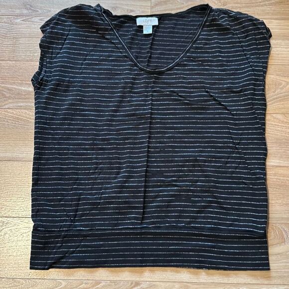 Loft Black and White Striped T-Shirt Size Medium - Picture 1 of 5
